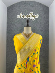 Parrot & Floral Weaving Paithani Soft Silk Saree