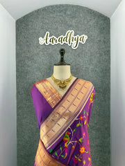 Parrot & Floral Weaving Paithani Soft Silk Saree