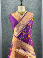 Parrot & Floral Weaving Paithani Soft Silk Saree