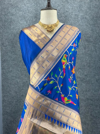 Parrot & Floral Weaving Paithani Soft Silk Saree