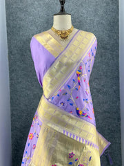 Parrot & Floral Weaving Paithani Soft Silk Saree