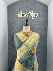 Parrot & Floral Weaving Paithani Soft Silk Saree