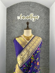 Parrot & Floral Weaving Paithani Soft Silk Saree