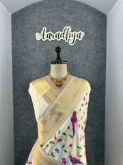 Parrot & Floral Weaving Paithani Soft Silk Saree