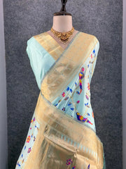 Parrot & Floral Weaving Paithani Soft Silk Saree