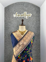 Parrot & Floral Weaving Paithani Soft Silk Saree