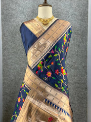Parrot & Floral Weaving Paithani Soft Silk Saree