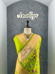 Parrot & Floral Weaving Paithani Soft Silk Saree
