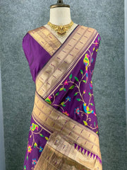 Parrot & Floral Weaving Paithani Soft Silk Saree