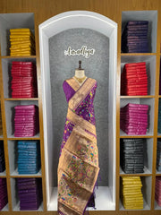 Parrot & Floral Weaving Paithani Soft Silk Saree