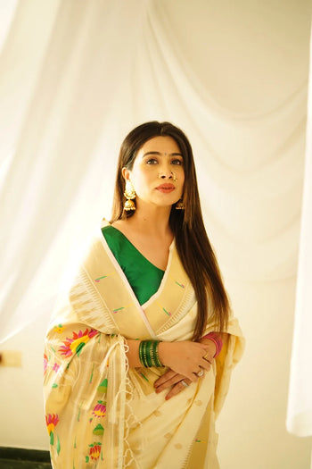 Floral Meena Zari Pallu Paithani Silk Saree