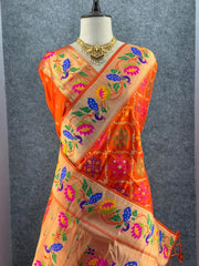 Pure Soft Silk Bandhani Patola Fusion Paithani Saree