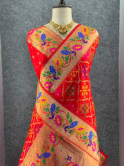 Pure Soft Silk Bandhani Patola Fusion Paithani Saree
