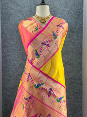 Banarsai Peacock & Parrot Weaving Paithani Saree
