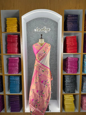 Banarsai Peacock & Parrot Weaving Paithani Saree