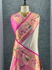 Banarsai Peacock & Parrot Weaving Paithani Saree