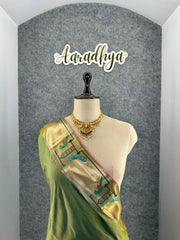 Banarsai Peacock & Parrot Weaving Paithani Saree