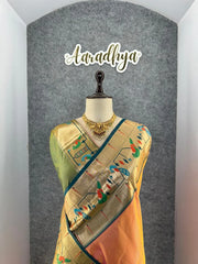 Banarsai Peacock & Parrot Weaving Paithani Saree