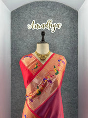 Banarsai Peacock & Parrot Weaving Paithani Saree