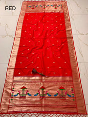 Dupatta - Pure Zari Traditional Peacock Motifs Paithani Dupatta