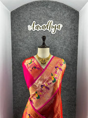 Banarsai Peacock & Parrot Weaving Paithani Saree