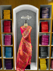Banarsai Peacock & Parrot Weaving Paithani Saree