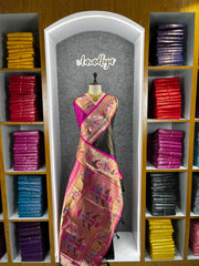 Banarsai Peacock & Parrot Weaving Paithani Saree