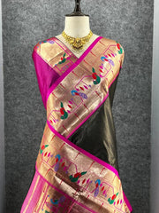 Banarsai Peacock & Parrot Weaving Paithani Saree