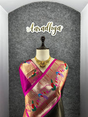 Banarsai Peacock & Parrot Weaving Paithani Saree
