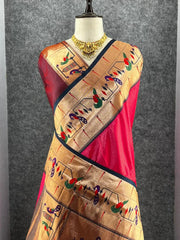 Banarsai Peacock & Parrot Weaving Paithani Saree