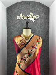 Banarsai Peacock & Parrot Weaving Paithani Saree