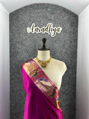 Banarsai Peacock & Parrot Weaving Paithani Saree
