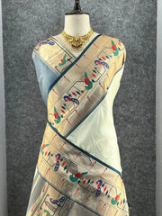 Banarsai Peacock & Parrot Weaving Paithani Saree