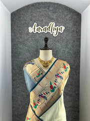 Banarsai Peacock & Parrot Weaving Paithani Saree