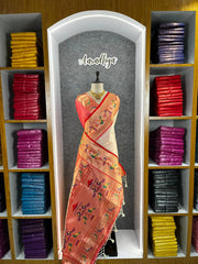 Banarsai Peacock & Parrot Weaving Paithani Saree