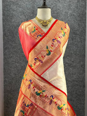 Banarsai Peacock & Parrot Weaving Paithani Saree