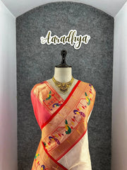 Banarsai Peacock & Parrot Weaving Paithani Saree