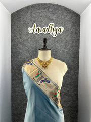 Banarsai Peacock & Parrot Weaving Paithani Saree