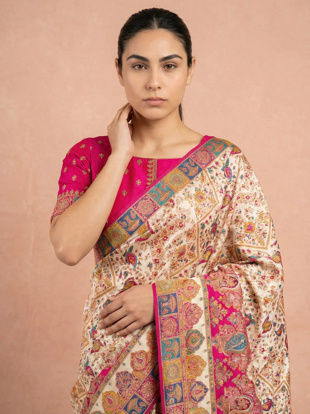 Pure Viscose Silk Meenakari Position Weaving Saree