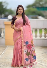 Premium Soft Muga Cotton Rich Flowery Pallu Saree