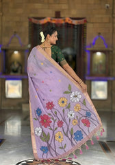 Premium Soft Muga Cotton Rich Flowery Pallu Saree