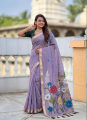 Premium Soft Muga Cotton Rich Flowery Pallu Saree