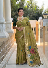 Premium Soft Muga Cotton Rich Flowery Pallu Saree