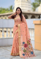 Premium Soft Muga Cotton Rich Flowery Pallu Saree