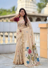 Premium Soft Muga Cotton Rich Flowery Pallu Saree