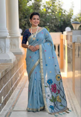 Premium Soft Muga Cotton Rich Flowery Pallu Saree
