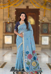 Premium Soft Muga Cotton Rich Flowery Pallu Saree