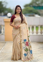 Premium Soft Muga Cotton Rich Flowery Pallu Saree