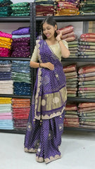 Desiner Bandhani Pure Lagadi Patta With Print saree