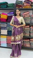 Desiner Bandhani Pure Lagadi Patta With Print saree